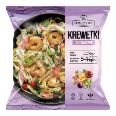 Krewetki czosnkowe na makaronie Family Fish 500g